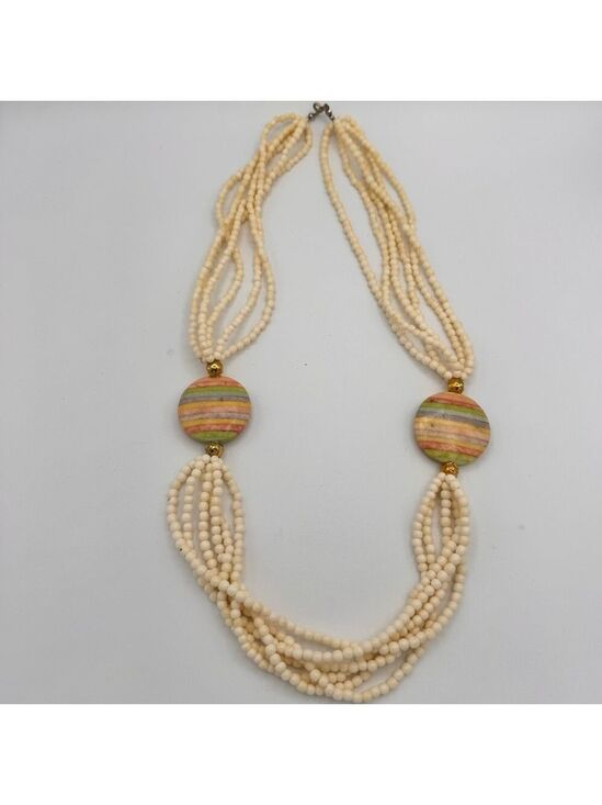Source Unknown Jewelry - Vintage 90s Multi Strand Faux Shell Beaded Statement Necklace